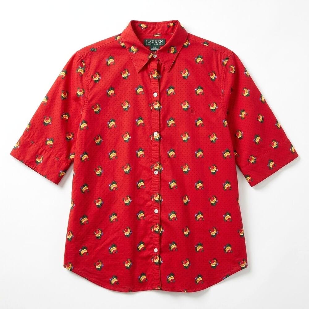 LRL Ralph Lauren Floral Foulard Short Sleeve Shirt Red Casual Womens Large